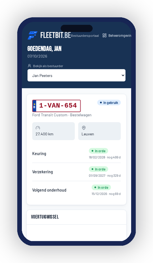 Bestuurdersportaal op telefoon